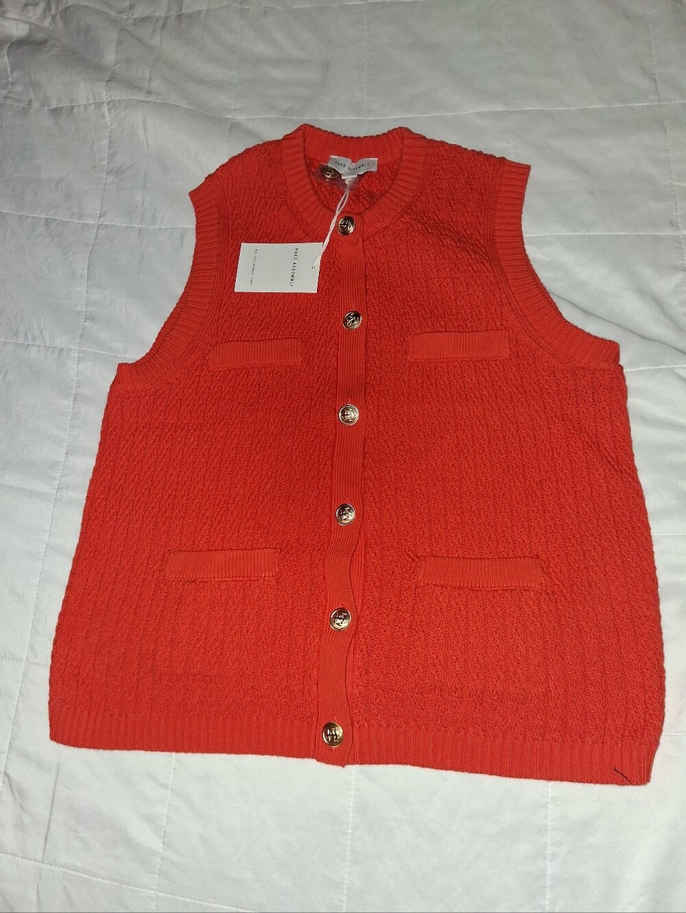 Free Assembly Women's Button Front Cable Knit Sweater Vest - Popsicle Orange